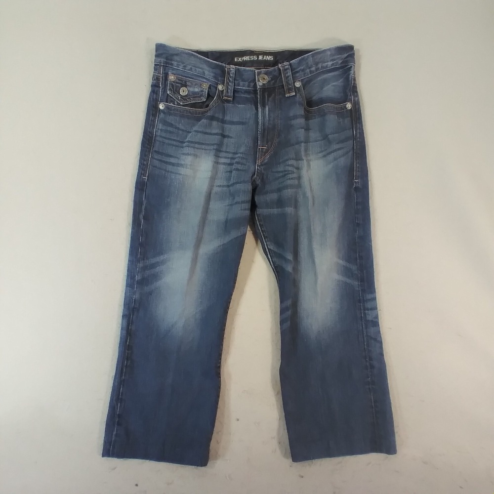 Express Jeans Mens 33 Blue Blake Relaxed Fit Bootcut 100% Cotton Denim 33x25
